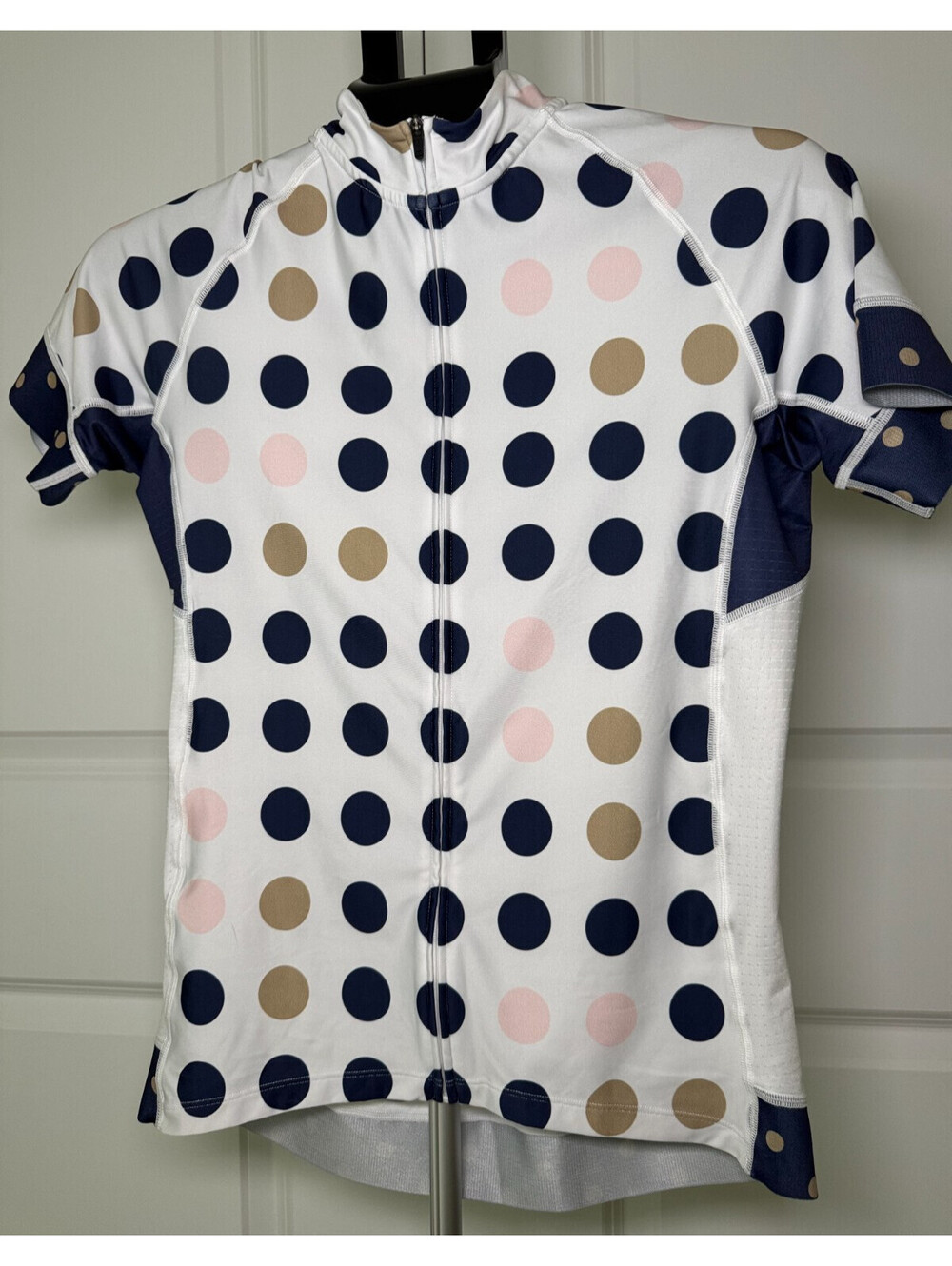 Women’s Shebeest Polka Dot Cycling Short Sleeve Jersey, White (M)